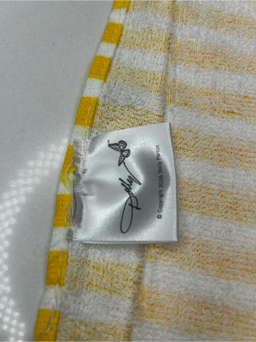 NEW Dolly Parton Yellow & White Striped butterfly fridge towel Snap 100% cotton